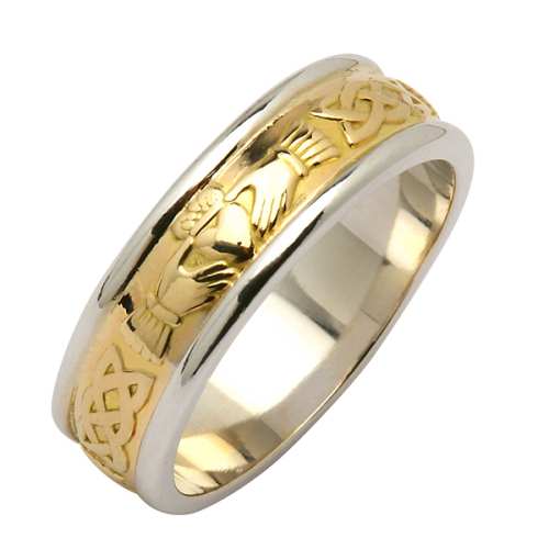 Irish Two Tone Wedding Ring - Corrib Claddagh - 14 Karat Irish Wedding Rings